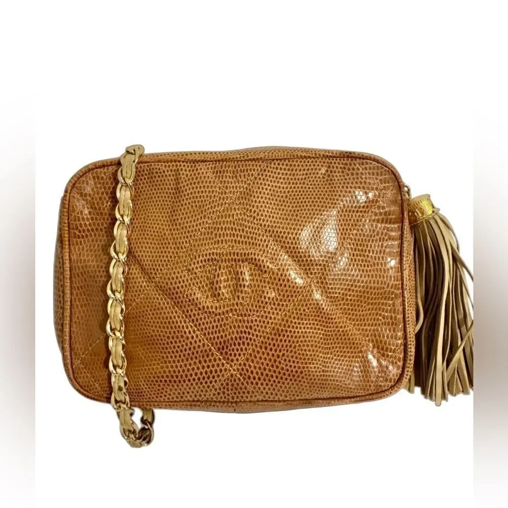 CHANEL Tan lizard Leather Crossbody Bag